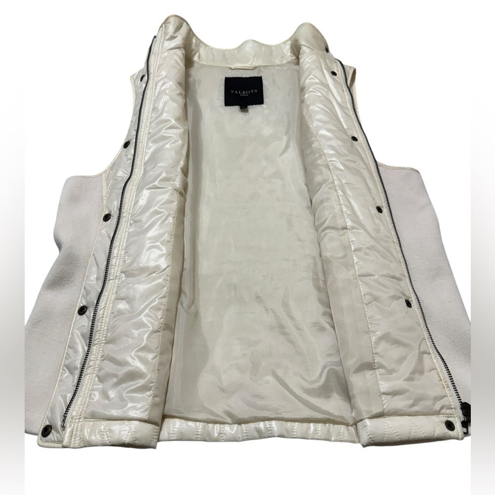 Talbots Quilted Vest Womens 1X Ivory Snap Front Zip Knit Side Panels Lightweight - Picture 4 of 7